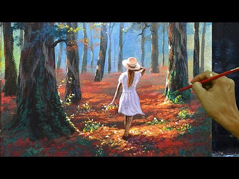Acrylic Landscape Painting in Time-lapse / Lady with White Dress in Forest / JMLisondra