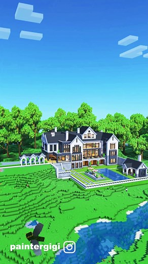 Mega modern farmhouse! I wish Minecraft has vehicles sometimes for builds like this. Built with @waspycraft1 @clairel593 #mc #mcpe #foryou #fyp #minecraftserver #minecraftbuilds