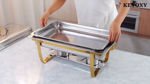 Chafing Dishes for Buffet, 8 Qt High Grade Chafing Dish Buffet Set, Rolled-Edge Design Food Warmers for Parties, Buffet, Wedding, Birthday, Camping 4 Pack 4 Pans [Gold]