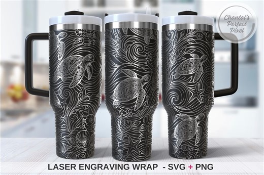 Seamless Sea Turtle Engraving Wrap SVG PNG, Ocean Tumbler Wrap File, Coastal Beach Pattern, Marine Life Laser Engraving Design - Etsy