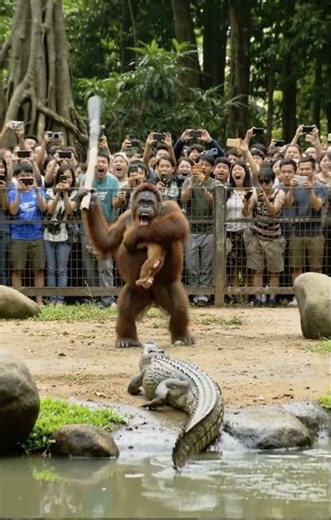 Orangutan Saves Baby from Croc Attack! | オランウータンがワニから赤ちゃんを守る！ | 오랑우탄이 악어로부터 아기를 지키다!