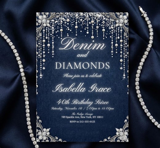 Denim and Diamonds Invite: Jean Party, Denim Birthday, Luxury Invitation,editable Canva (digital Download) - Etsy Canada
