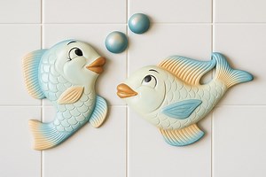Retro Chalkware Fish Wall Plaques With Bubbles – Mid Century Bathroom or Kitchen Wall Art - Etsy