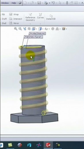 2 steps to Draw a Screw ( Helix and Swept Cut ) || SolidWorks
