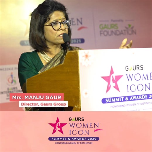 1.3K views · 80 reactions | Women’s power knows no limits! ✨ At the Gaurs Women Icon Awards 2025, our director, Mrs. Manju Gaur, encourages every woman to embrace empowerment, overcome challenges, and shine with grace and strength! #GaursWomenIconAwards #WomenPower #InspireEmpowerRise #ManjuGaur #WomenEmpowerment #CelebratingWomen #GaursGroup #StrengthAndPower #Gaurs #Gaursons #GaursonsIndia | Gaursons India Private Limited | Facebook