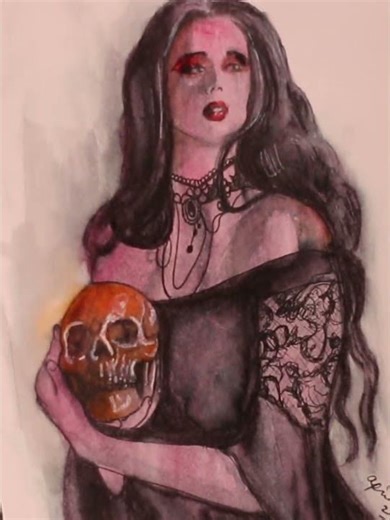 Gothic Princess holding a Skull painting