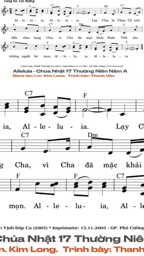 Alleluia - Chúa Nhật 17 Thường Niên Năm A - THTM | Lm. Kim Long | Thanh Vân #dapca #thanhca