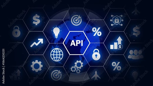 Application Programming Interface (API) concept.glowing connections in different places on the map.
