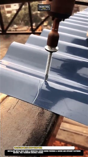 Installing metal roof using Worktool screw driver for strong fixing