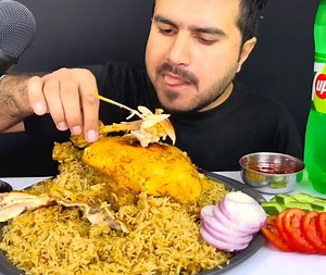 16K views · 1.4K reactions | ASMR- EATING SPICY whole CHICKEN BIRYANI, CHICKEN CURRY, CHILLI PICKLE,SALAD, DRINK | Eating ASMR | Facebook