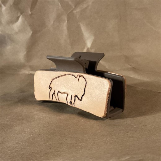 Medium Brown Hair Clip With Pyrography Burned Bison Outline, Claw Clip - Etsy