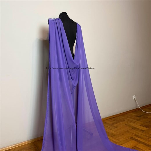 Wedding Purple Chiffon Cape, Sheer Open Back Cape, Bridal Cape, Shoulder Cape, Violet Fantasy Cape, Fairy Cape, Ceremony Cape - Etsy