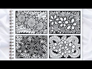 4 Beautiful Zentangle Flower Art | How To Draw Zentangle Flower Art For Beginners