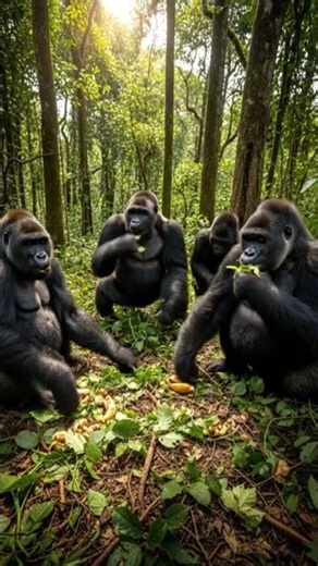 Gorilla group feeding moment caught on camera #gorilla #animals #wildlife