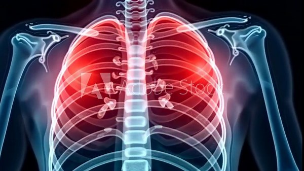 x-ray scan, lung imaging, chest radiography. Thoracic diagnostics. Arteries widen during inhalation. Bronchial tree facilitates air flow. 3D medical render shows detailed anatomy. Respiratory