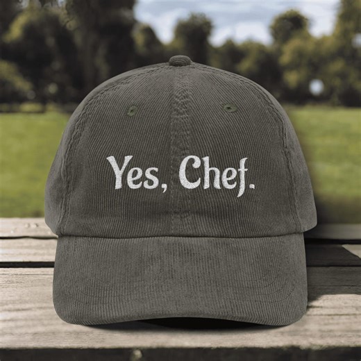 Yes Chef Hat - Embroidered Corduroy Vintage Cooking & Kitchen Cap - Etsy
