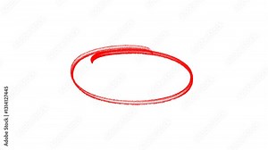 Red Circle round animated marker hand drawn highlighter elements. Hand-drawn ovals animation, White marker animation with alpha channel.