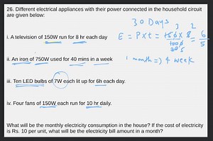 26. Different electrical appliances with their power connected ... | Filo