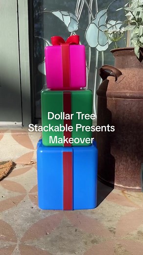 Thought this was an epic fail at first. 🎁 Have you found the Dollar Tree stackable presents in your store? They have a stackable snowman and stacked Christmas tree, too! With a little makeover this stacked presents Christmas decoration is pretty cute! #diychristmascrafts2024 #stackedpresents #dollartreechristmasdiy