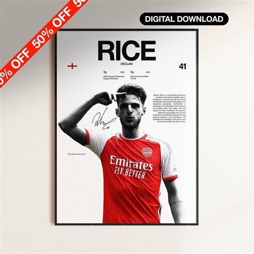 Declan Rice Poster, Arsenal Wall Print, Football Poster Digital Download, Soccer Wall Print, English Football, Football Soccer Gift - Etsy