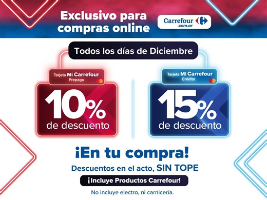 5.7K views · 47 reactions | Aprovechá todos los dias descuentos exclusivos con Tarjeta Mi Carrefour Crédito y Tarjeta Mi Carrefour Prepaga. 朗 Exclusivo para tus compras online en Carrefour.com.ar ⚡ Conocé más en ➡️ https://supermercado.carrefour.com.ar/ | Carrefour | Facebook