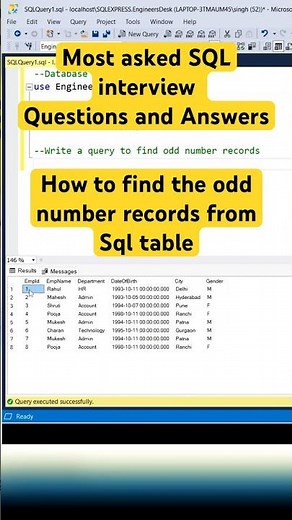 How to find the odd number records from SQL table #shorts #sqlqueries #sqlinterview #coding
