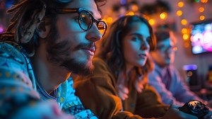 Friends Engaging in Photo Realistic Video Game Tournament for Holiday Fun | Premium AI-generated image