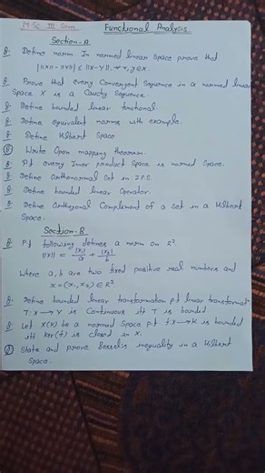 msc 3rd semester mathematics functional analysis question paper | #shorts #msc