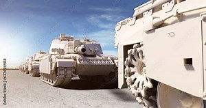 Tanks Moving Forward Then Slowly Firing Missile. Total Destruction. War Related 3D Animation.