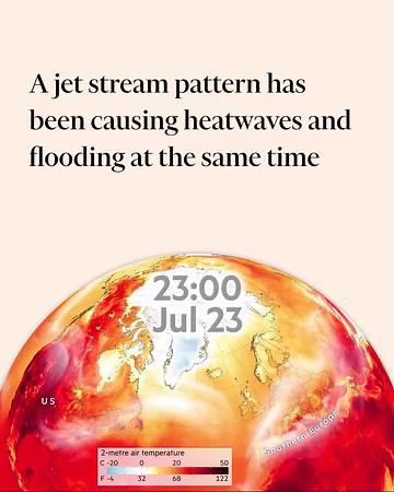 Extreme weather this week might be due to a jet stream pattern trapping hot air in ‘heat domes’, scientists say. https://on.ft.com/43BqZpx | Financial Times