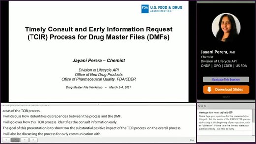 U.S. Food and Drug Administration - Timely Consult and Early Information Request (TCIR) Process for Drug Master Files (DMFs) (YouTube)