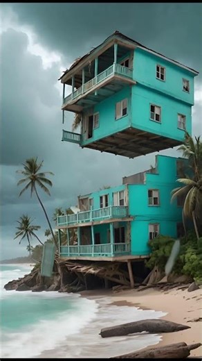 Coastal Building Teeters as Waves Undercut the Cliff Below