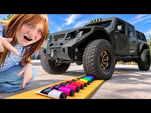 PAiNT SMASH with ADLEY and a MONSTER TRUCK!! Adley's Squishy Art made by paints, fruits, & merch
