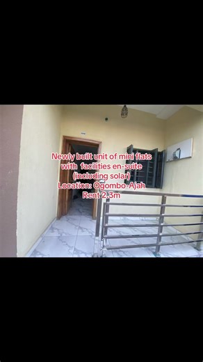 Features Solar Interlocked & gated compound Interlocked estate Clean water POP Constant light e.t.c Rent 2.3m Agency 250k Legal 230k Caution 230k Service charge 200k #miniflat #fyp #ajah #viral #lagos