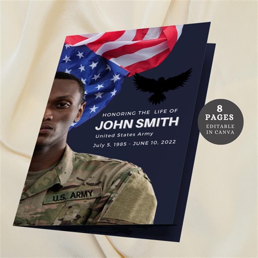 Military Funeral Program Canva Template Patriotic Memorial Service Army Editable Keepsake Veteran Funeral Brochure Navy Celebration of Life - Etsy