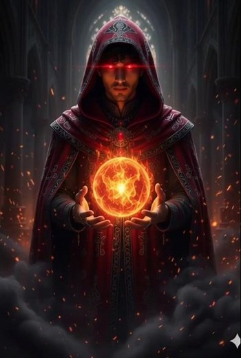 8K Dark Fantasy Sorcerer – Crimson Hood & Fire Magic