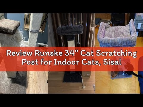 Review Runske 34" Cat Scratching Post for Indoor Cats, Sisal Cat Scratcher with Large Plush Perch, V