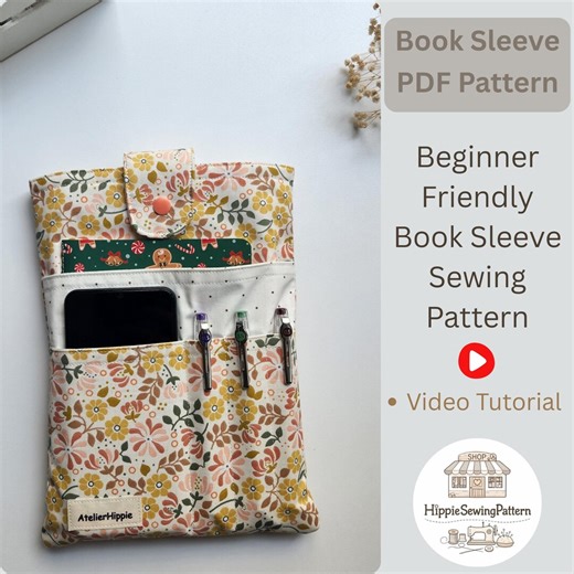 Book Sleeve Sewing Pattern: 3 Sizes, Fabric Book Cover With Pockets - Etsy Australia
