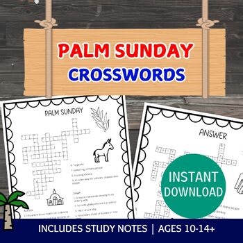 Palm Sunday Crossword Puzzle, Sunday School Worksheet and Coloring Page