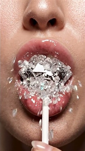Girl eating crystal lollipop Extreme Close Up Mouth Sounds!