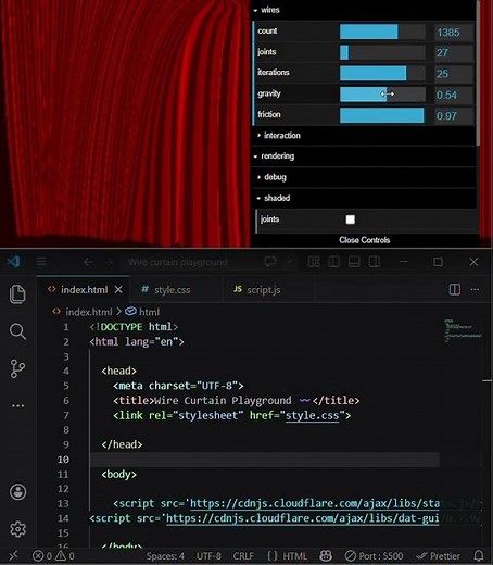 How to create Wire Curtain Playground by using HTML,CSS and JAVASCRIPT in VS code.