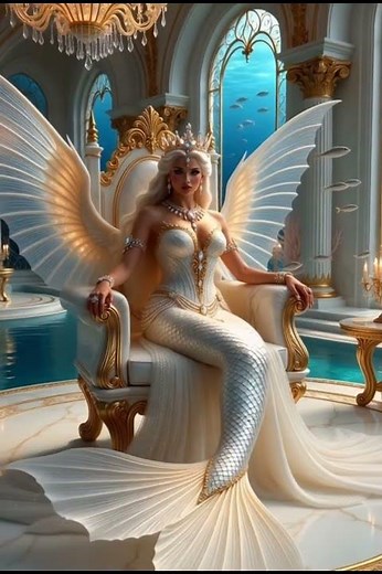 ✨👑🤍🧜‍♀️🌊 “The White Mermaid Queen: A Majestic Underwater Kingdom in 4K Fantasy” ✨👑🤍🧜‍♀️🌊#midjourney