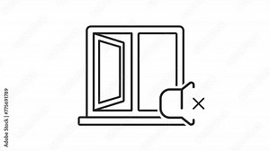 Soundproof window line animation. Reduce unwanted noise animated icon. Audio speaker mute. Sound reduction. Black illustration on white background. HD video with alpha channel. Motion graphic