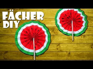 🍉 Wassermelone Fächer basteln aus Eisstiel und Papier für heiße Tage - melon fan summer DIY craft 4K