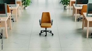 empty office space with desks, computers, and chairs, creating a professional working environment.