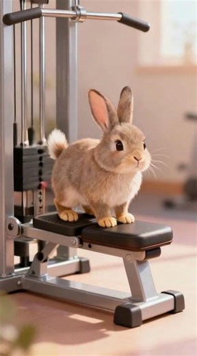 A rabbit doing leg presses on tiny machine.
