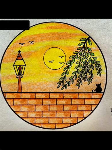 Stunning Sunrise Scenery Drawing with Color Pencils