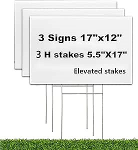 WENWELL Blank Yard Signs with H Metal Stakes 17x12 in,Real Estate Garage sale Signs Double Sided,Corrugated Plastic Lawn Sign for Birthday,DIY Custom Outdoor Sign for House,Road,Outside,3 Packs