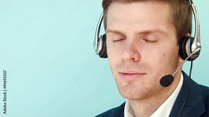 Man solves the problem of the customer call center Stock Video