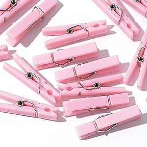 60PCS Baby Shower Clothespin Games Girl Plastic Mini Clothes Pins 1.4 inch for Party Decorations,DIY Crafts (Pink)
